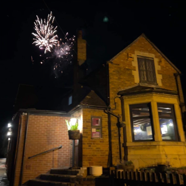 Pub front at bonfire night